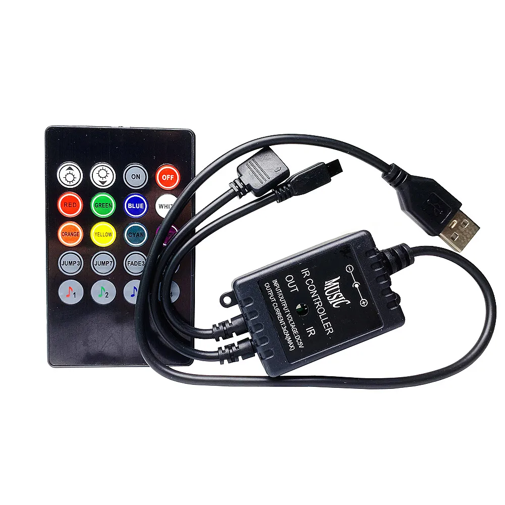 USB güç müzik denetleyicisi ses ses sensörü 20 Tuşları IR uzaktan kumanda ev partisi 5 V 3528 5050 RGB LED şerit ışık kontrolörleri